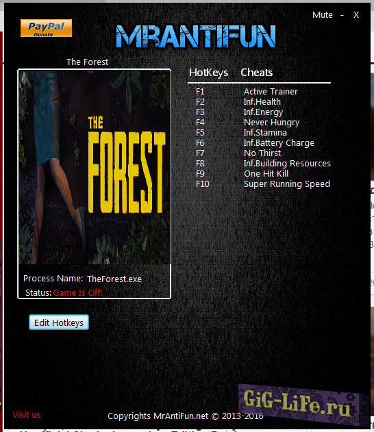 Трейнер для The Forest {MrAntiFun} 0.73