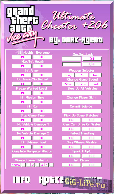 Мега трейнер для GTA:VC/ Ultimate Cheater +77