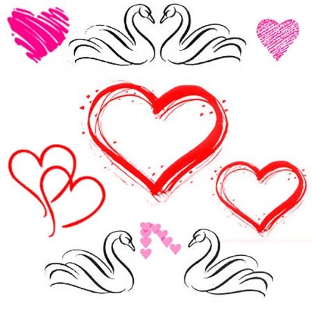 Кисть для фотошопа - Лебеди и Сердца | Swans and Hearts