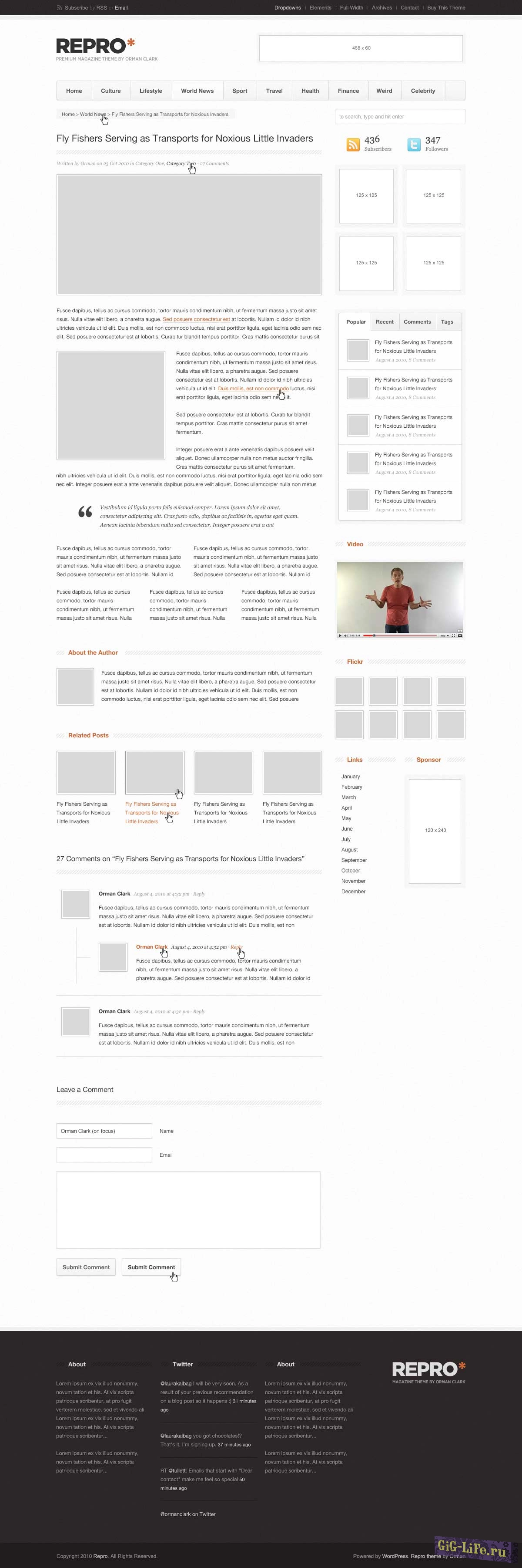 Шаблон онлайн-журнала для WordPress в формате PSD | Online Magazine Template for WordPress