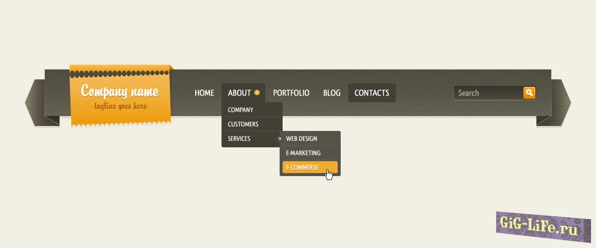 Меню горизонтальное с логотипом в формате PSD | The menu is horizontal with a logo in PSD format